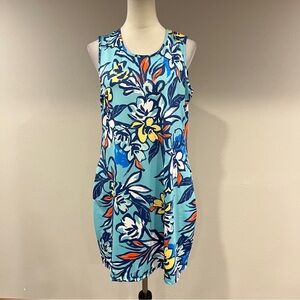 Banana Boat Floral Blue and Orange sleeveless stretchy mini Dress size small